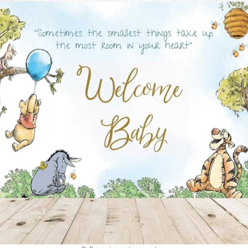 Lot of Winnie the Pooh Baby shower decorations